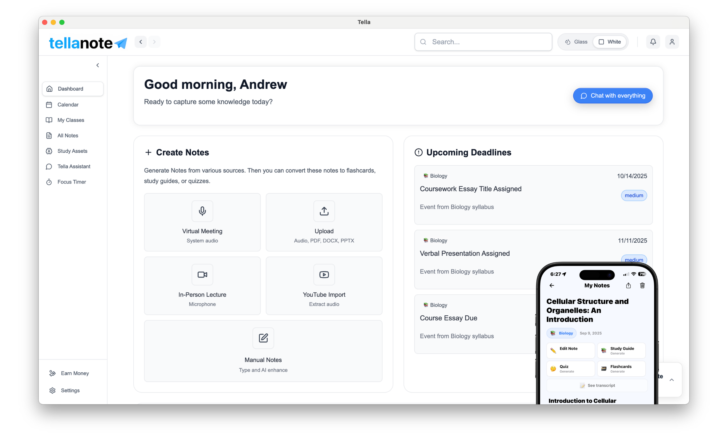 Tella Note App Interface